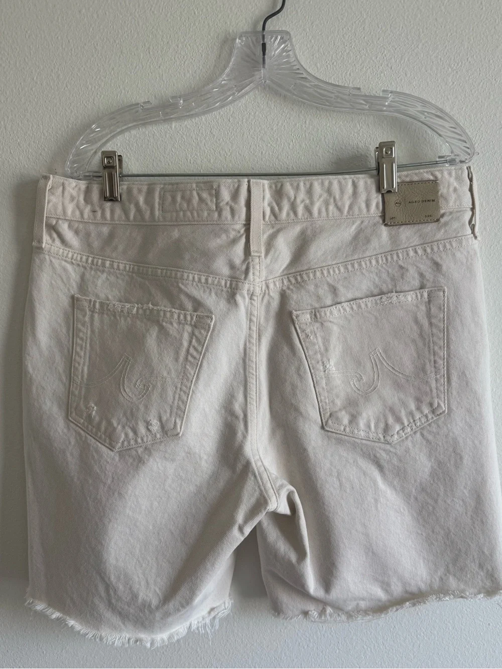 AG Denim Ex-Boyfriend Mid-Rise Raw-Hem Denim Shorts in Opal Stone